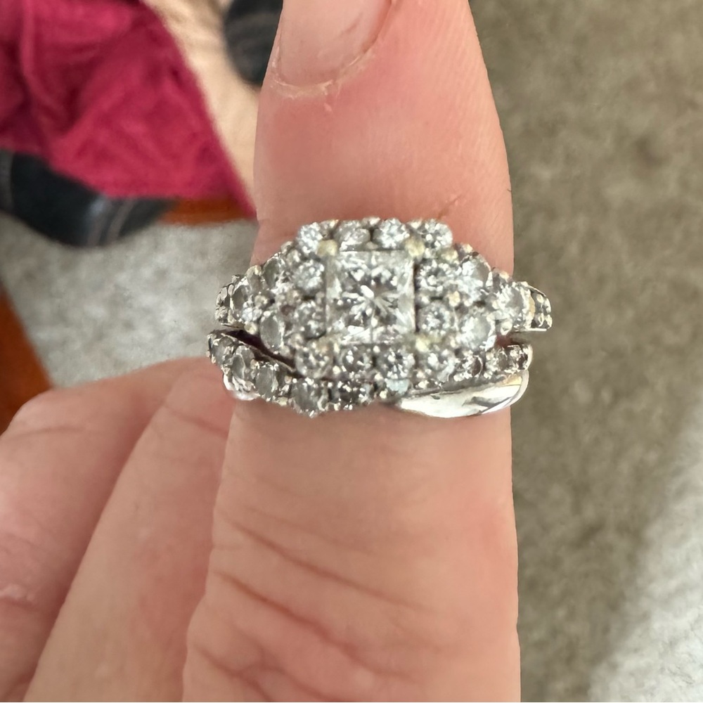 14K White Gold engagement ring and wedding band.